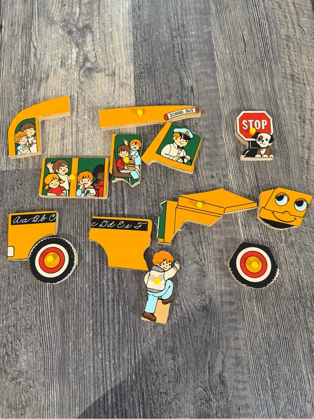 Fisher-Price Yellow School Bus & Brown Bear Wooden Puzzles